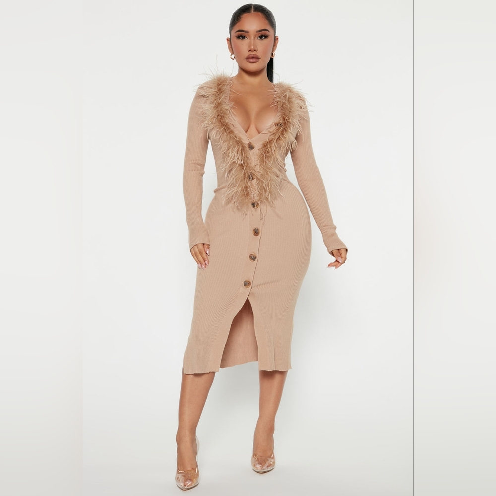 Ribbed Feather Midi Dress